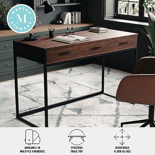 Martha Stewart Ollie Home Office Desk with 3 Drawers in Walnut Wood Grain with Oil Rubbed Bronze Hardware - color: Walnut Top/Oil Rubbed Bronze Frame
