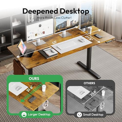 63 x 28 Inch Electric Standing Desk, 3 Memory Presets, Brown - color: Brown, size: 63*28