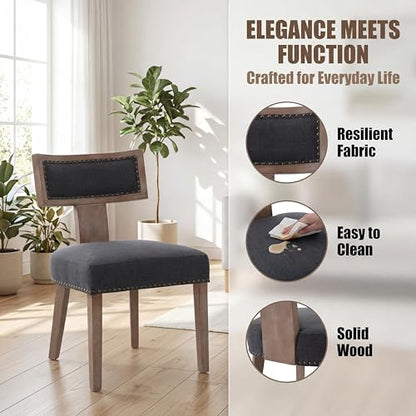 HNY Mid Century Modern Dining Chairs Set of 2, Farmhouse Linen Fabric Upholstered Accent Chairs Curved Nailhead Trim Backrest Kitchen Chairs, with Hardwood Frame, Charcoal - color: Charcoal Nailhead