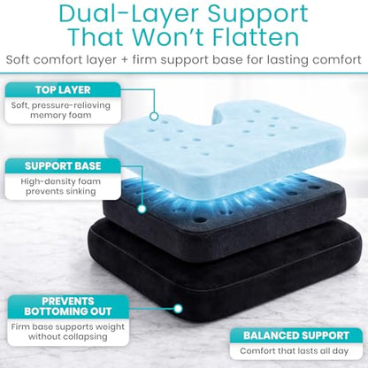 Vive Memory Foam Seat Cushion – Tailbone Pain Relief, Sciatica, Coccyx