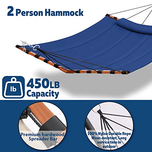 TegerDeger 12FT 2 Person Hammock with V Shaped Spreader Bar -Blue - color: Blue