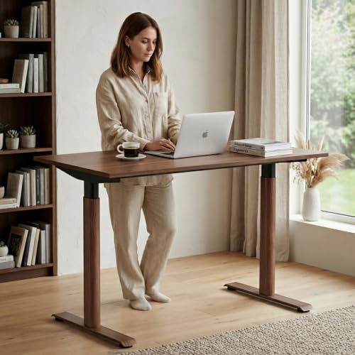 Dual Motor Standing Desk Frame,Sit Stand Desk Base Only,Walnut | Whisper-Quiet Dual Motors, 264 lb Capacity, Fits 47.2-70.8 in Tabletops, Stable Steel Frame with Oval Legs, 3 Memory Presets - color: Walnut