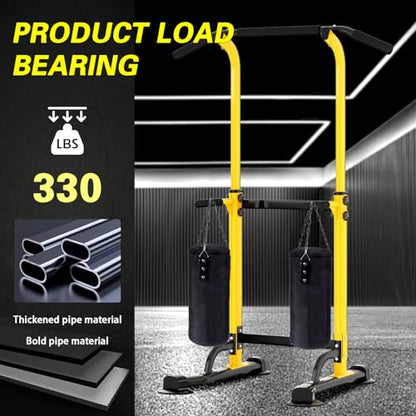 soges Power Tower Pull Up Bar Station, Free Standing Pull Up Rack Dip Station for Home Gym, Height Adjustable Home Strength Training Fitness Workout Equipment - color: Yellow