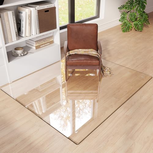 Tempered Glass Chair Mat for Carpet 55"x46", Floor Protector | Ultra Clear Office Chair Mat for Hardwood Floors & Carpets, Heavy Duty 0.2" Scratch-Resistant Surface with Non-Slip Pads - size: 55"x46"