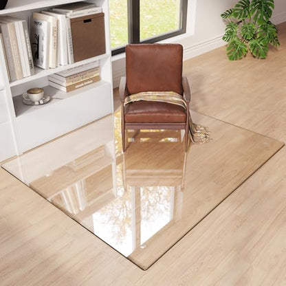 Tempered Glass Chair Mat for Carpet 55"x46", Floor Protector | Ultra Clear Office Chair Mat for Hardwood Floors & Carpets, Heavy Duty 0.2" Scratch-Resistant Surface with Non-Slip Pads - size: 55"x46"