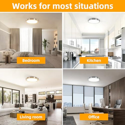 Hlite 12 Inch Flush Mount LED Ceiling Light,2400LM,3CCT,4 Pack | 24W 3000K/4000K/5000K Selectable,Low Profile Ceiling Light Fixtures for Kitchen Bedroom Hallway Laundry Room Closet,Nickel - color: Brush Nickel, size: 12 inch-4