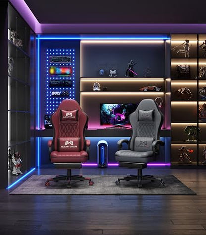 Gamtimer Gaming Chair with Footrest, Ergonomic Computer Chair, PU Breathable Material with Headrest and Lumbar Support, Suitable for Silla Gamer and Adults (RED) - color: Red