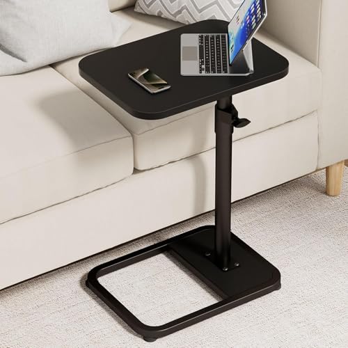 GOYLSER C Shaped Tv Trays Living Room End Table End Stand, Black Minimalist Wooden c Table for Sofa, Height Adjustable Tv Tray Tables Swivel Side Table for Dinner Eating - color: Black, style: Standard