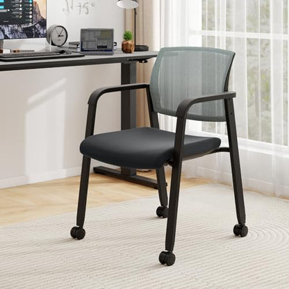Giantex 4-Pack Waiting Room Chair Set, Rolling Office Desk Chairs with PU Wheels, Armrests, Stackable Guest Chair for Office, School, Lobby,Reception, Conference, Grey - color: Grey
