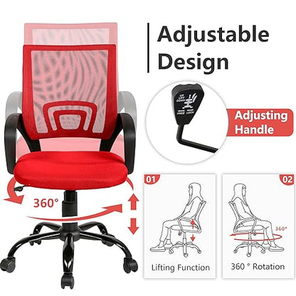 PayLessHere Office Computer Chair Ergonomic Cheap Desk Chair Adjustable Comfortable Mid Back Task Rolling Swivel with Lumbar Support for Home Office Desk, Red - color: Red, style: pack of 1