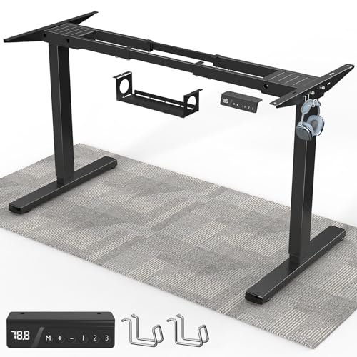 264 lbs Capacity Dual Motor Electric Standing Desk Frame, Height Adjustable Sit Stand up Desk Legs for 39.4” to 74.8” Desktop, Anti-Collision Function, Cable Tray, 2 Hooks, Black Frame Only - color: Black