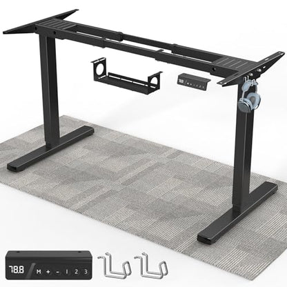 264 lbs Capacity Dual Motor Electric Standing Desk Frame, Height Adjustable Sit Stand up Desk Legs for 39.4” to 74.8” Desktop, Anti-Collision Function, Cable Tray, 2 Hooks, Black Frame Only - color: Black