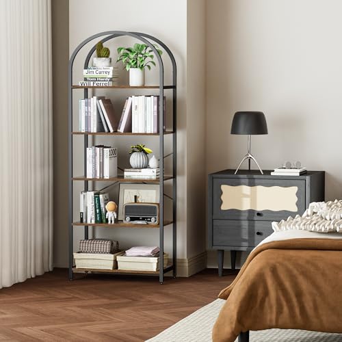 Homhedy 5-Tier Arched Bookshelf, Display Racks, Tall Book Shelf, 62.2" H - size: 5 Tier -23.6"W