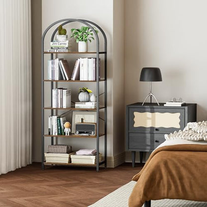 Homhedy 5-Tier Arched Bookshelf, Display Racks, Tall Book Shelf, 62.2" H - size: 5 Tier -23.6"W