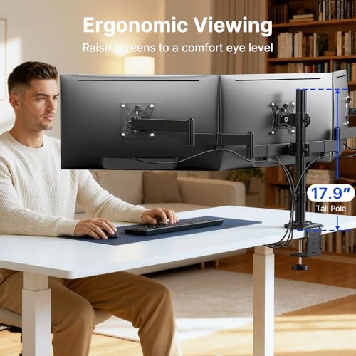 HUANUO Triple Monitor Mount for 13-27 Inch Screens | Tilt, Swivel, Rotation, Heavy Duty Monitor Desk Mount with C-Clamp, Grommet Base, VESA 75/100mm, Holds up to 22 lbs per Arm
