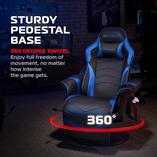 Respawn 900 Gaming Recliner Chair with Footrest, Cup Holder and Swivel | Ergonomic gaming recliner with footrest, cup holder, lumbar support, 135° recline & 360° swivel for console gaming - color: Blue