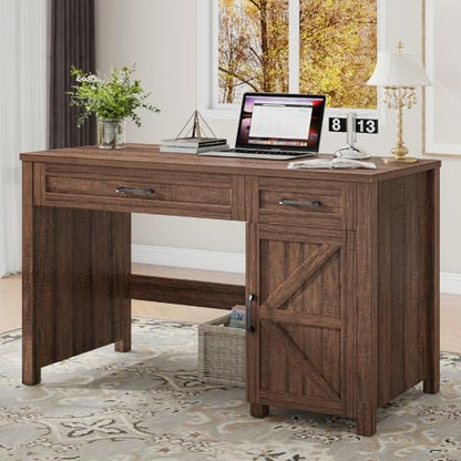 Vabches Farmhouse 47" Executive Desk with Drawers, Red-Brown - color: Red-brown, size: 47"W