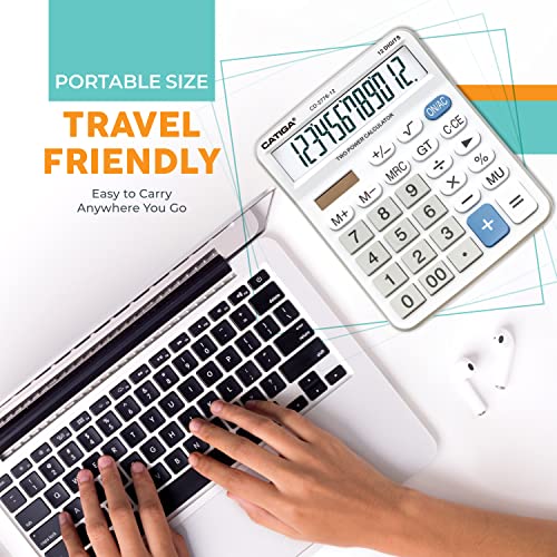 Premium Commercial 12-Digit Large Desktop Calculator with Huge 5-Inch LCD Display Screen, Giant Responsive Buttons, Battery and Solar Powered, Perfect for Home/Office Accounting Finance Use, CD-2776 - color: White (Commercial)
