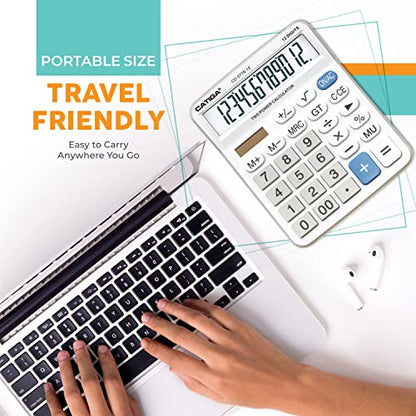 Premium Commercial 12-Digit Large Desktop Calculator with Huge 5-Inch LCD Display Screen, Giant Responsive Buttons, Battery and Solar Powered, Perfect for Home/Office Accounting Finance Use, CD-2776 - color: White (Commercial)