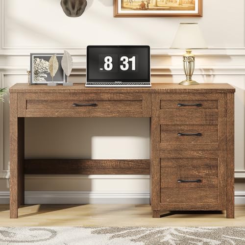 Farmhouse 47" Executive Desk, Computer Desk with File Drawer, Red-Brown - color: Red-brown, size: Right Mounted