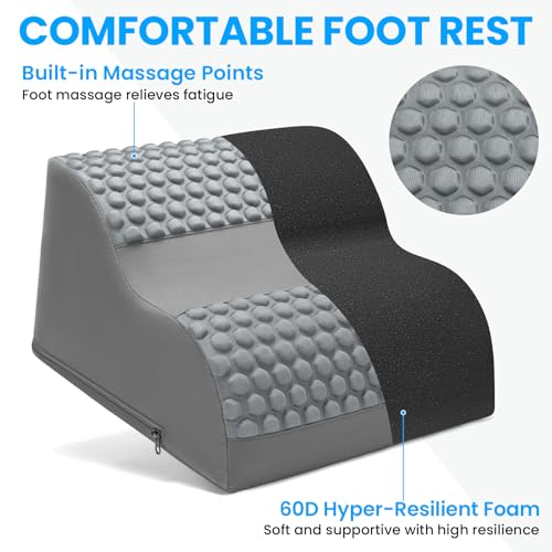 Foot Rest for Under Desk with Massage Dots, 3-Tier Foot Stool, Grey | High-Density Foam Footrest, Washable Cover, Ergonomic Leg Elevation, for Home Office Gaming Chair & Sofa, Supports Posture - color: Dark Grey