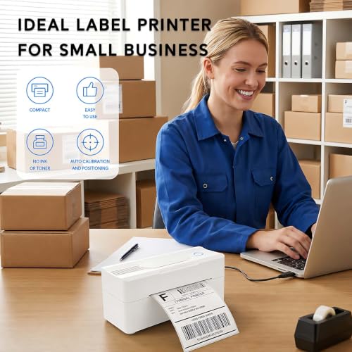 Forc Bluetooth Thermal Shipping Label Printer, 4x6, White | Wireless, Compatible with Android, iPhone, Windows & Mac, For Small Business, Works with Amazon, Etsy, USPS - color: White