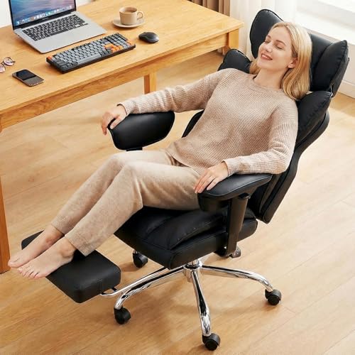 DUMOS Big and Tall Home Office Desk Chair, Executive Chair with Footrest - color: Black, size: Adjustable Armrest