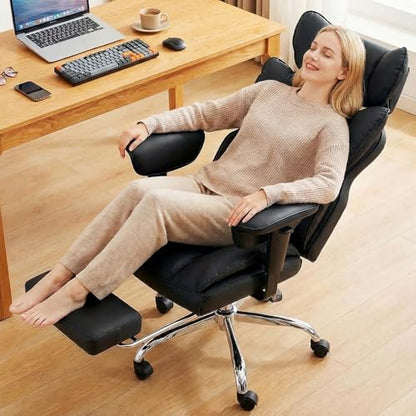 DUMOS Big and Tall Home Office Desk Chair, Executive Chair with Footrest - color: Black, size: Adjustable Armrest