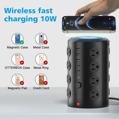 Surge Protector Power Strip,Desk Charging Station with 15W Wireless Charger, Multiple Outlets Charging Station with 16 AC Outlets & 5 USB (2 USB C) Port, for Home, Office, Dorm Room（10FT） - size: 10FT with wireless charging