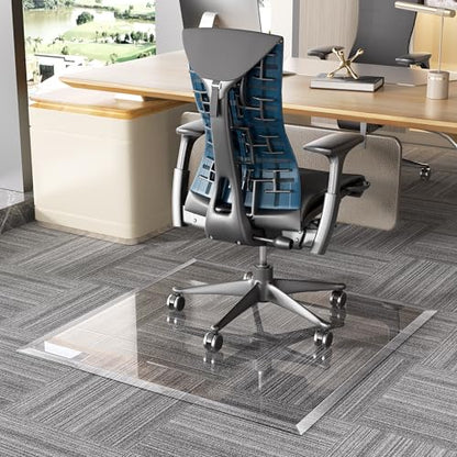 [Tempered Glass] 36“ x 36” Beveled Edge Glass Chair Mat with Polished Edge Clear Office Chair Mat, Glides Smoothly, Suitable for Carpet or Hardwood Floors - size: 36“x36”