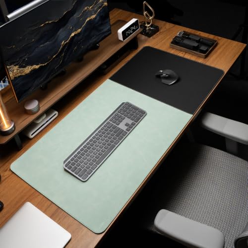 HAUTOCO Cork Desk Mat 31.5"x15.7", Distressed PU Leather & Cloth Desk Pad - color: Mint Green, size: 31.5" x 15.7"