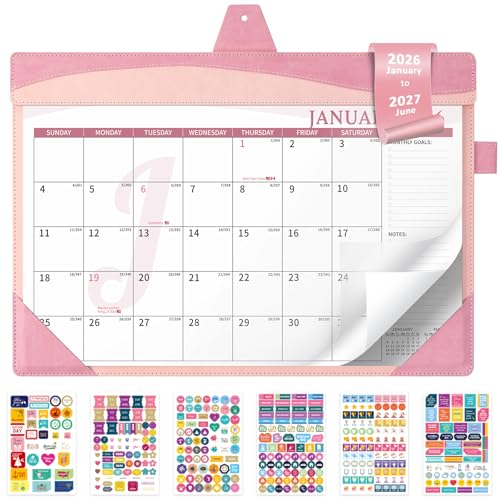 Ospelelf Desk Calendar 2026-2027 with Storage Pocket Protective Cover Large 12"x17" Leather Monthly Wall Planner Pad 18 Months January 2026 - June 2027 Pink - color: Pink, size: 12" X 17" (Jan.2026 - June.2027)