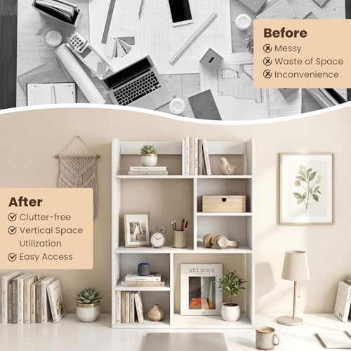 Giantex 3-Tier Desktop Bookshelf, 23.5" Desk Hutch Dorm with 8 Open Storage Cubes, Desk Organizer Shelf for Computer Desk, White Desk Shelves for Home Office College Dressing Tabletop
