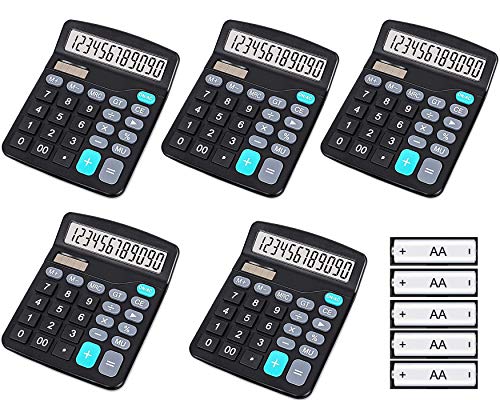 YOUHO 5-Piece Solar & Battery Powered Standard Function Electronic Calculator with Large LCD Display - Black (KK-837B, 5 x 1.5v Battery) - color: 5PACK black