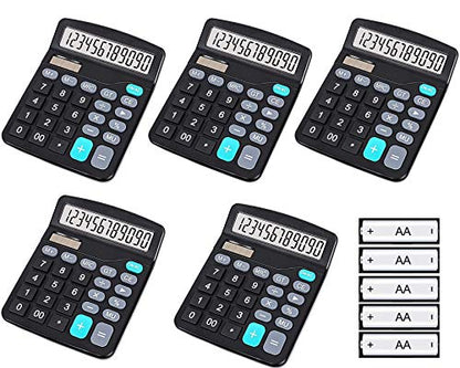 YOUHO 5-Piece Solar & Battery Powered Standard Function Electronic Calculator with Large LCD Display - Black (KK-837B, 5 x 1.5v Battery) - color: 5PACK black