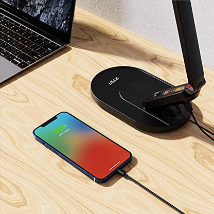 JKSWT LED Desk Lamp, Eye-Caring Table Lamps Natural Light Protects Eyes Dimmable Office Lamp with 5 Color Modes USB Charging Port Touch Control and Memory Function, 10W Reading Lamp,Black - color: Black