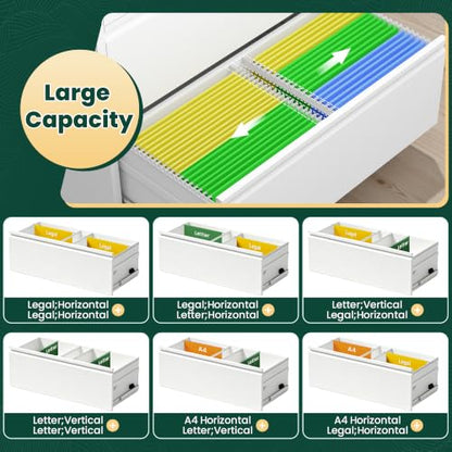 3 Drawer Lateral File Cabinet, Metal Filing Cabinet for Home Office, White | Heavy-Duty Steel Locking Large File Cabinet, Hanging Letter/Legal/A4 Size, Full-Extension Silent Drawer, Un-Assembly - color: White, size: 3 Drawers (35.43 in Width)