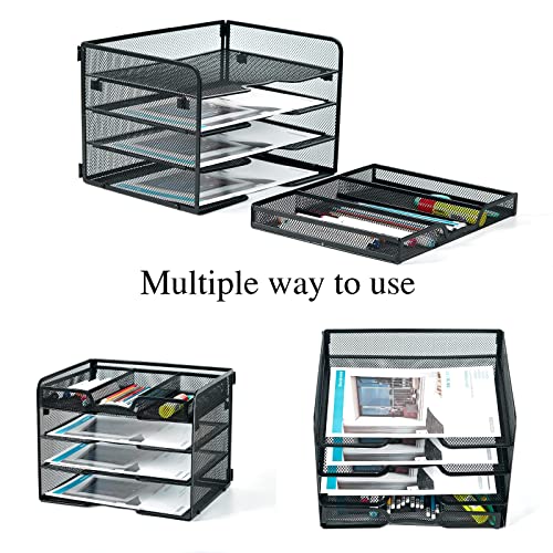 SETTFRFE 4-Tier Metal Desk Organizer-Paper Letter Tray with Drawer,Black - size: 12.8" x 10" x 9.9"
