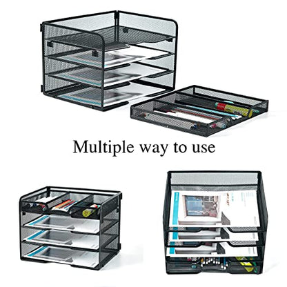 SETTFRFE 4-Tier Metal Desk Organizer-Paper Letter Tray with Drawer,Black - size: 12.8" x 10" x 9.9"