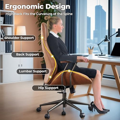 ovios Ergonomic Office Chair, High-Back Faux Suede Computer Executive Chair - color: Brown, size: High Back, Regular Cushion