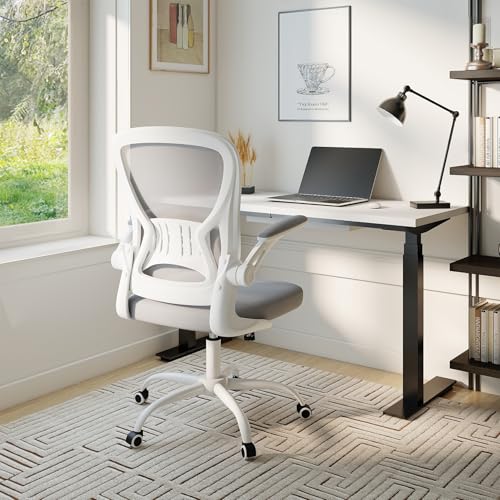 Youhauchair Adjustable Mesh Ergonomic Office Chair Set of 4, Grey | Flip-up Arms, Lumbar Support, Height Adjustable, Swivel, Breathable, Rocking, Mid Back Compurter Chair with Wheels - color: Grey, size: Set of 4