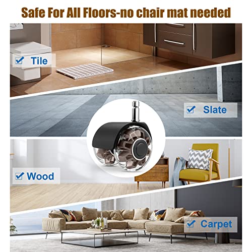 Omyoffice 2" Office Chair Wheels Set of 5, Brown Heavy Duty Chair Caster | Support 2200lbs, Mute Rubber, Universal Fit 7/16"x7/8" Stem, Smooth Quiet Rolling, Safety Protection for Hardwood, Carpet - color: Brown