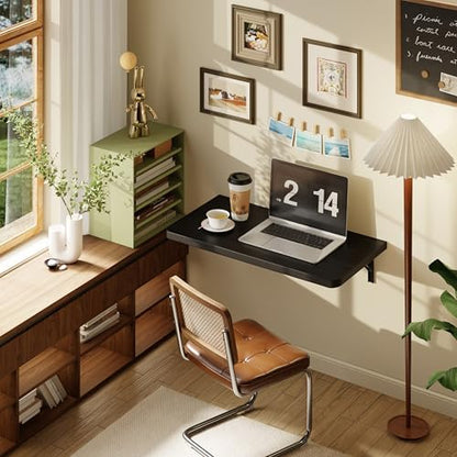 Dogsky Floating Wall Desk 24" x 14" - 100 lbs Heavy Duty Solid Pine - color: Black, size: 24" x 14"