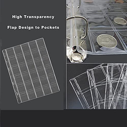 AITIME 30-Pocket Coin Sleeves, 10 Sheets Coin Pockets Pages for Binder - color: 10 Sheets-30 Pocket