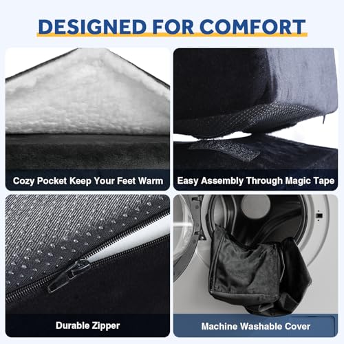 Foot Rest for Under Desk at Work, Adjustable Footrest for Office Chair & Gaming Chair,Ergonomic Footrest Pillow Desk Foot Stool with Washable Cover for Home, Airplane, Travel (Black)