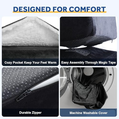 Foot Rest for Under Desk at Work, Adjustable Footrest for Office Chair & Gaming Chair,Ergonomic Footrest Pillow Desk Foot Stool with Washable Cover for Home, Airplane, Travel (Black)