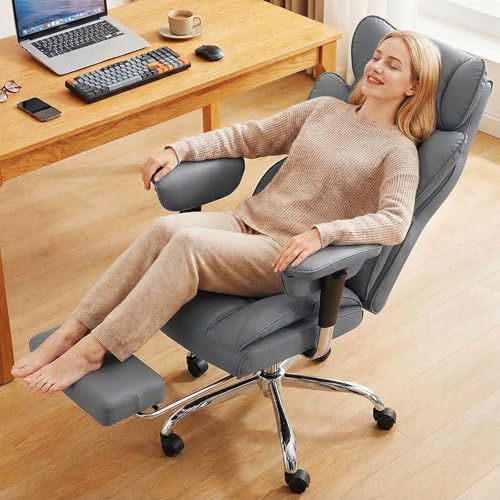 DUMOS Big and Tall Home Office Desk Chair, Executive Chair with Footrest - color: Grey, size: Adjustable Armrest