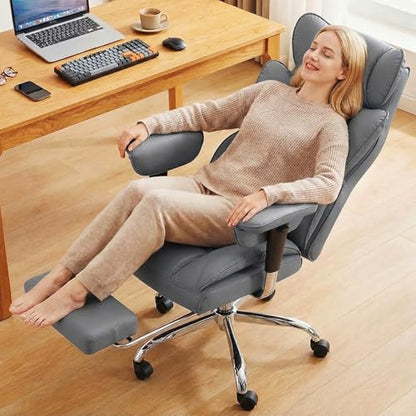 DUMOS Big and Tall Home Office Desk Chair, Executive Chair with Footrest - color: Grey, size: Adjustable Armrest