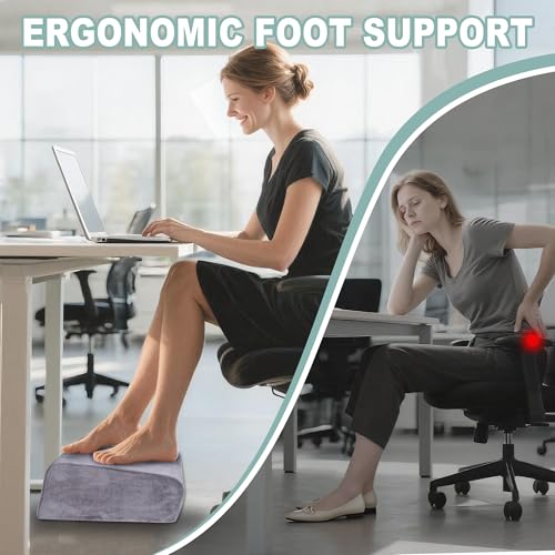 3 Adjustable Heights Foot Rest for Under Desk at Work - Ergonomic High Density Foam Footrest with Washable Cover, Foot Stools for Office, Home, Gaming (Grey)