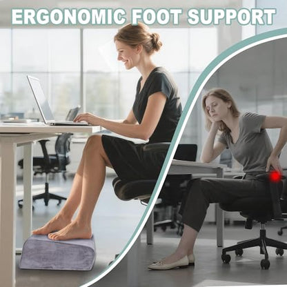 3 Adjustable Heights Foot Rest for Under Desk at Work - Ergonomic High Density Foam Footrest with Washable Cover, Foot Stools for Office, Home, Gaming (Grey)